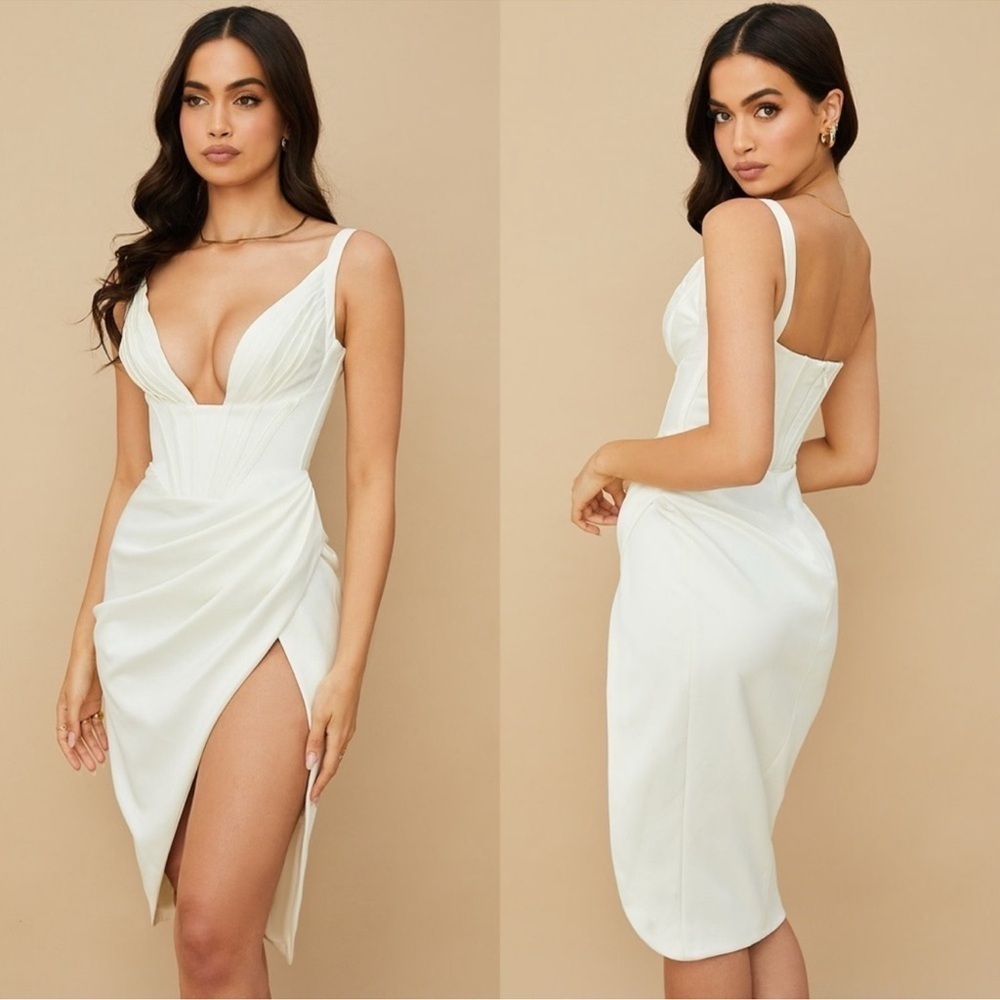 NWOT House of CB Faye ivory satin corset midi dress sz XS